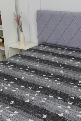 Простыня на резинке поплин Бабочки-компаньон черно-серый